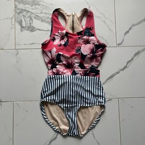 Albion Fit one-piece floral striped pattern size large